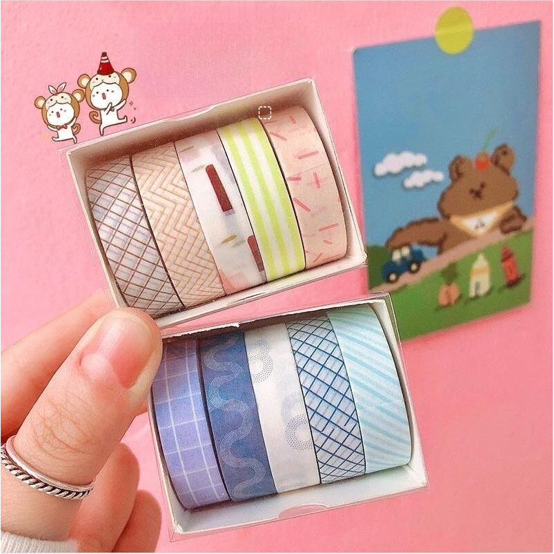 5 Cuộn Băng Keo Giấy washi Trang Trí