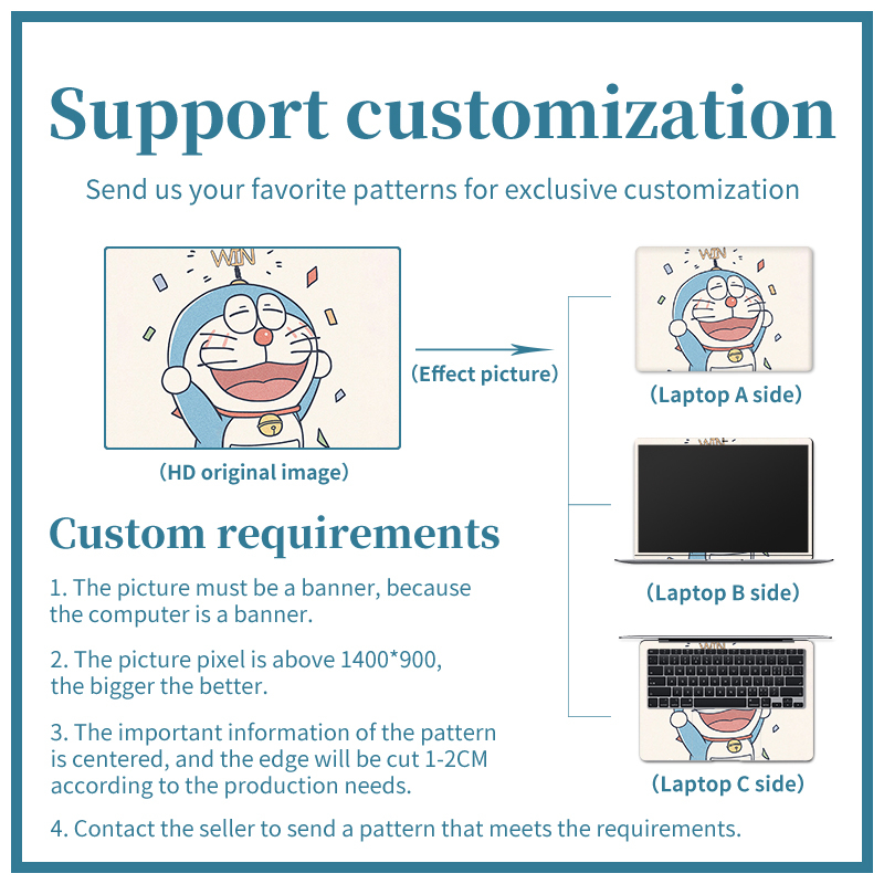 Bộ 3 Miếng Dán Trang Trí Laptop 12 / 13 / 14 / 15 / 17 Bằng PVC Chống Nước Chống Bụi Hình Doraemon DIY