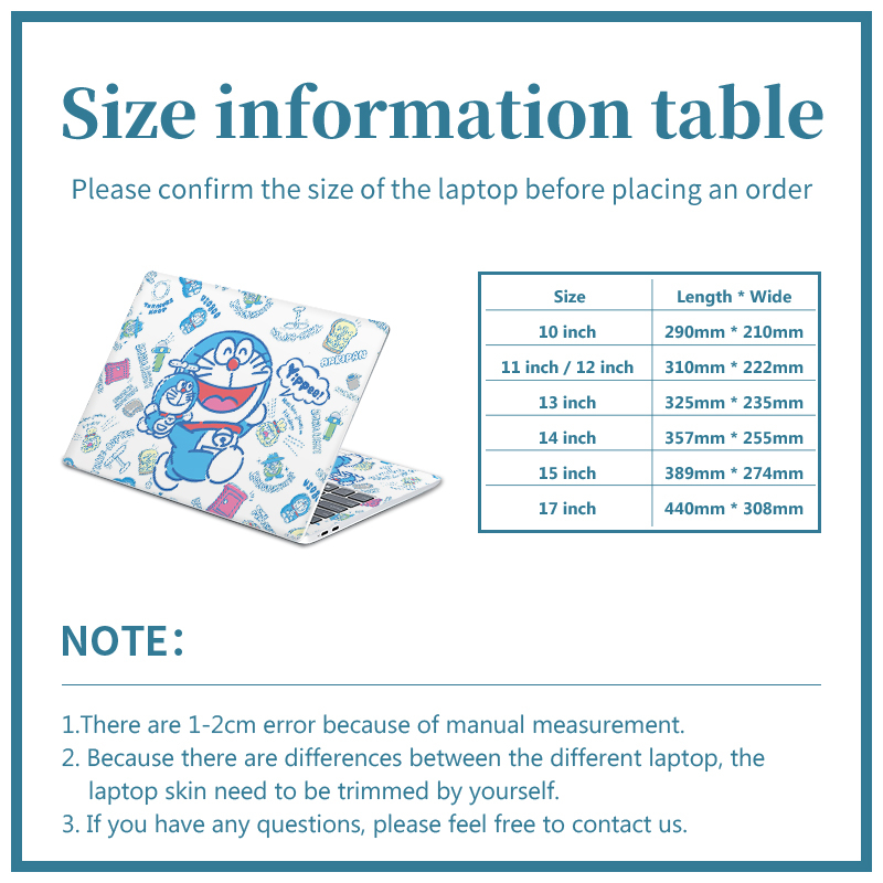 Bộ 3 Miếng Dán Trang Trí Laptop 12 / 13 / 14 / 15 / 17 Bằng PVC Chống Nước Chống Bụi Hình Doraemon DIY