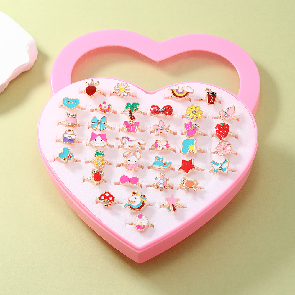 (12/36 pcs)Nhẫn Nhựa Họa Tiết Hoạt Hình Dễ Thương Cho Bé Gái