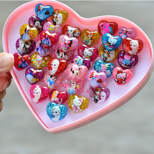 Set12/36 nhẫn nhựa họa tiết hoạt hình cho bé gái