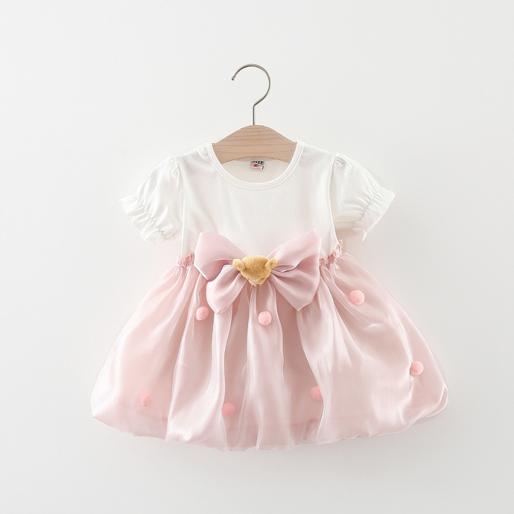 Đầm Vải Cotton Phối Lưới Chất Lượng Cao Thời Trang Mùa Hè Dễ Thương Cho Bé Gái