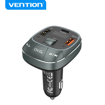 Thiết Bị Phát Radio Vention Kết Nối Bluetooth V5.0 FM Không Dây Kèm Sạc USB Sạc Nhanh Cho Điện Thoại Rảnh Tay Cho Xe Hơi