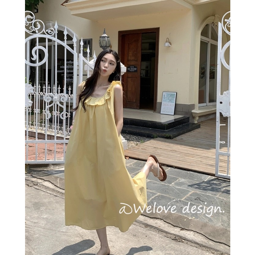 QOEDDV Đầm Midi Không Tay Dáng Rộng Nhiều Màu Sắc Thời Trang Mùa Hè Cho Nữ