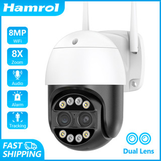 Camera an ninh CCTV HAMROL 4K 8MP ống kính kép 8X Zoom PTZ Wifi IP 2K 4MP tầm nhìn ban đêm chống thấm nước