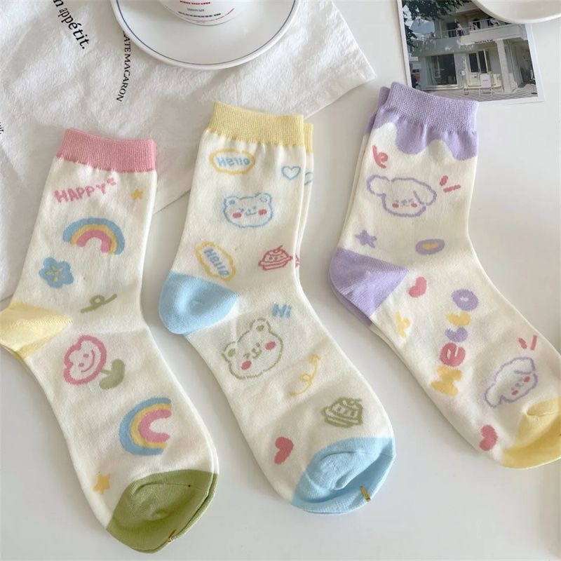 Vớ nữ cổ cao dễ thương Ba họa tiết dễ thương