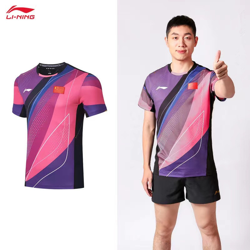 Li Ning Áo Thun Bóng Bàn Tay Ngắn Đội Tuyển Vô Địch Quốc Gia World Championships Jersey Cho Nam Và Nữ