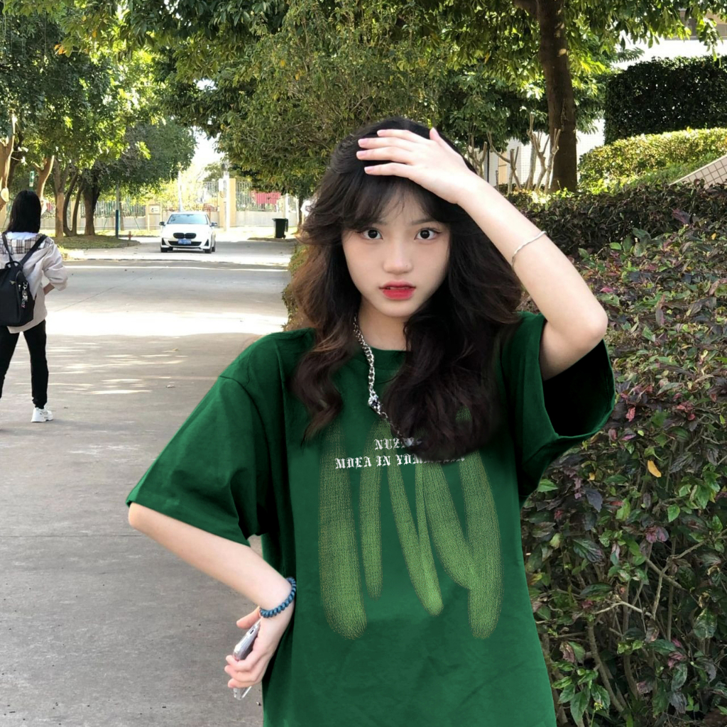 Áo Thun Nữ Ngắn Tay Màu Xanh Lá Đậm