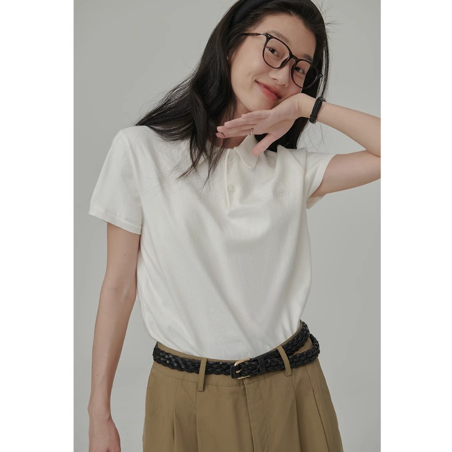 Xiaozhainv Áo polo Dệt Kim Tay Ngắn Đơn Giản Thời Trang Mùa Hè Hàn Quốc Cho Nữ