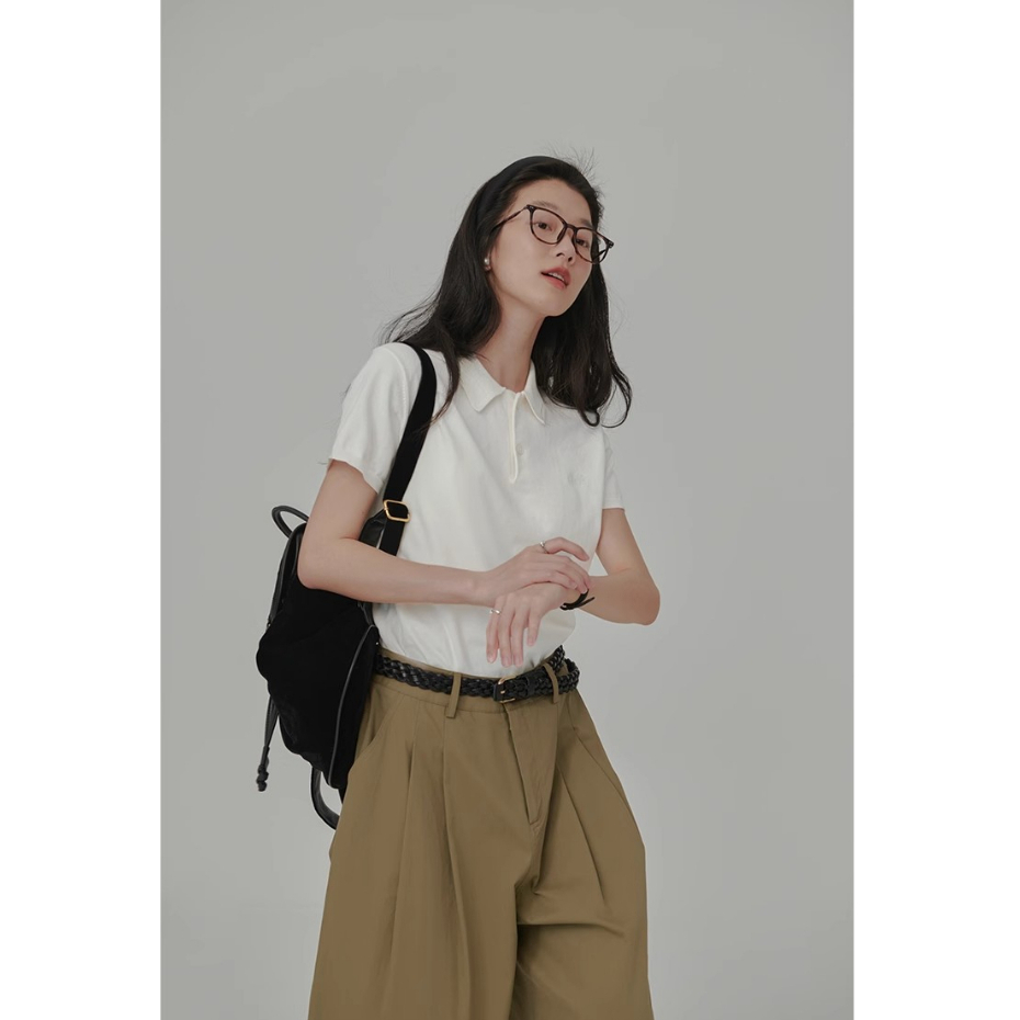 Xiaozhainv Áo polo Dệt Kim Tay Ngắn Đơn Giản Thời Trang Mùa Hè Hàn Quốc Cho Nữ