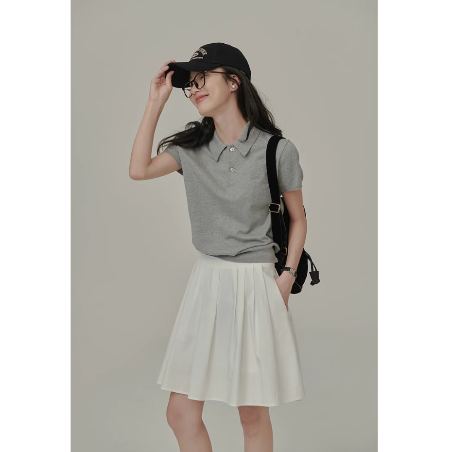 Xiaozhainv Áo polo Dệt Kim Tay Ngắn Đơn Giản Thời Trang Mùa Hè Hàn Quốc Cho Nữ