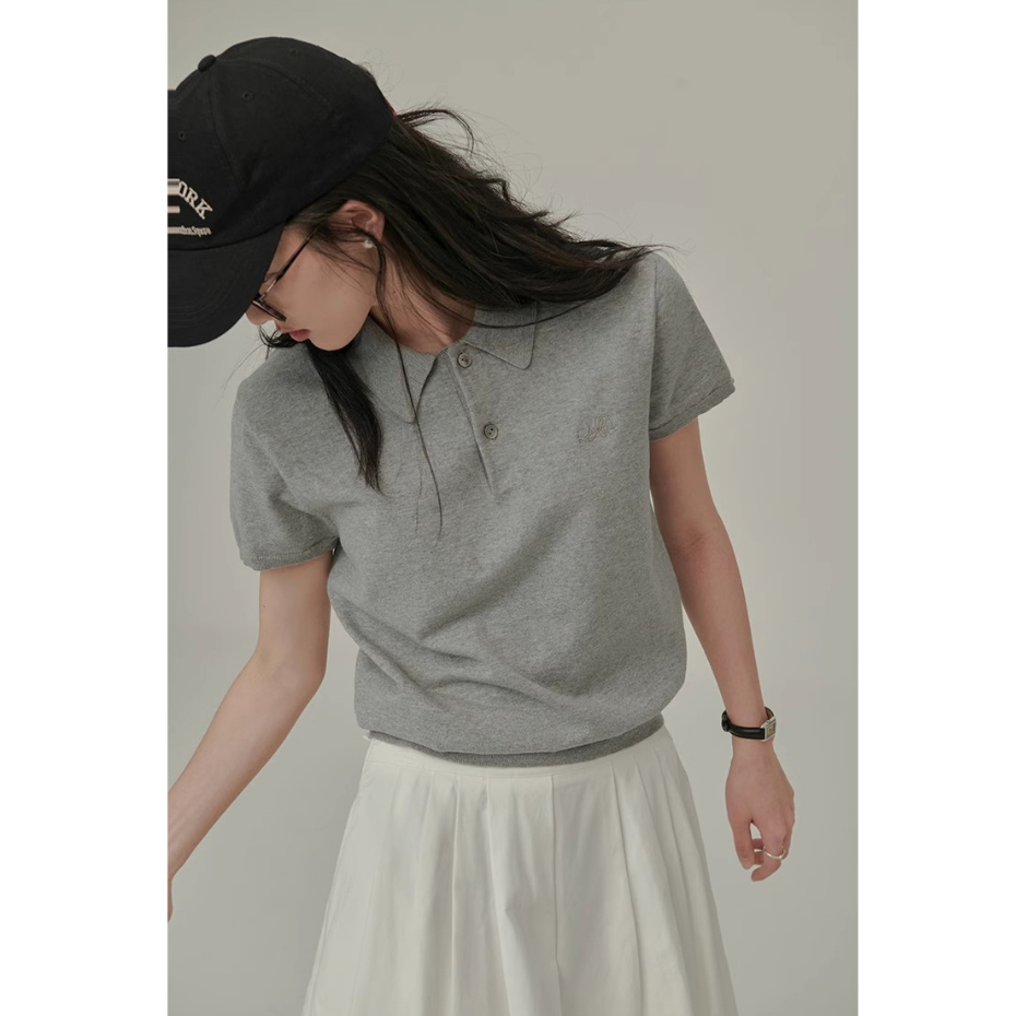 Xiaozhainv Áo polo Dệt Kim Tay Ngắn Đơn Giản Thời Trang Mùa Hè Hàn Quốc Cho Nữ