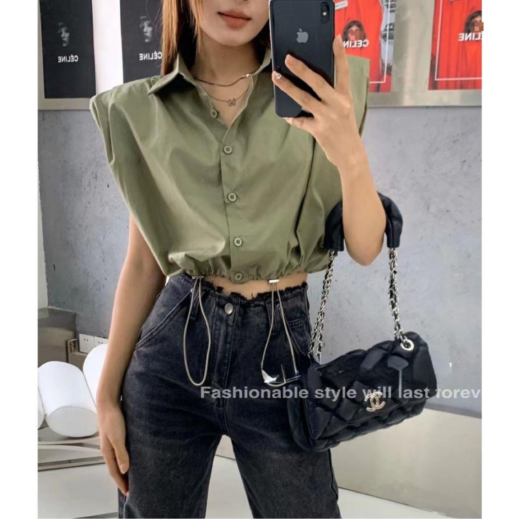 Áo Sơ Mi Không Tay Cổ Polo Dáng Rộng Thiết Kế Dây Rút Đơn Giản Thời Trang Mùa Hè Hàng Mới 2023 Dành Cho Bạn