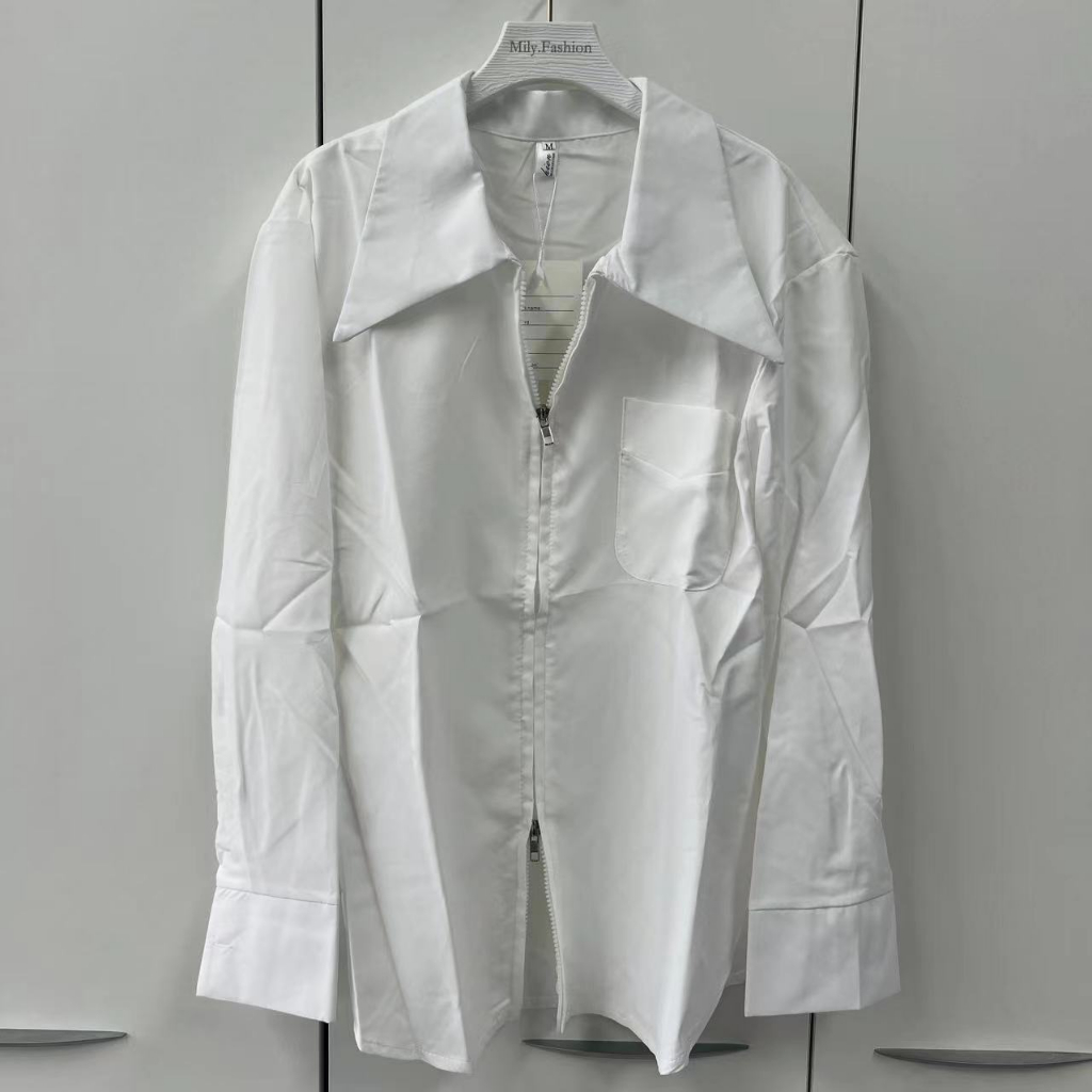Áo Sơ Mi Trắng Milyfashion Áo Sơ Mi Trắng Tay Dài Có Khóa Kéo Đôi Phong Cách Mới Cao Cấp ins Niche