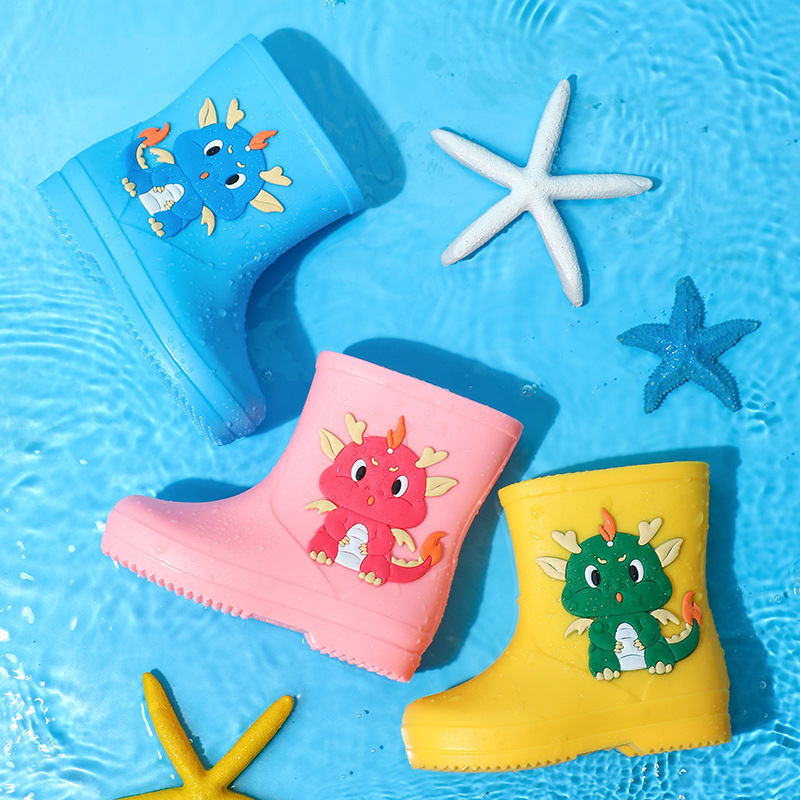 Sun baby Giày Bốt Đi Mưa Chống Thấm Nước Hình Khủng Long Dễ Thương Cho Bé 2-7 Tuổi