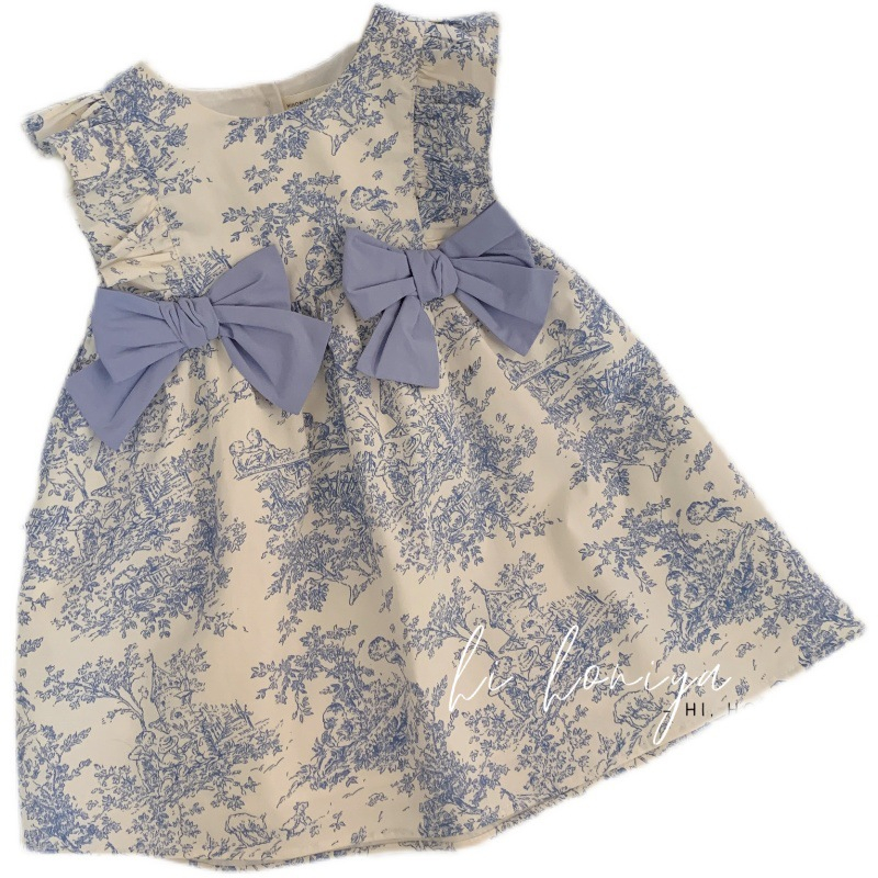 Sun baby Đầm Công Chúa Đính Nơ In Hoa Dễ Thương Thời Trang Mùa Hè Cho Bé Gái