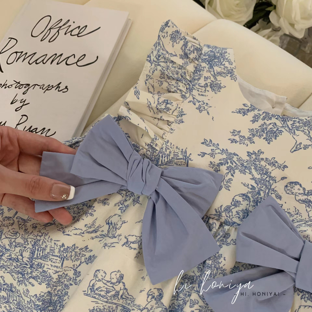 Sun baby Đầm Công Chúa Đính Nơ In Hoa Dễ Thương Thời Trang Mùa Hè Cho Bé Gái