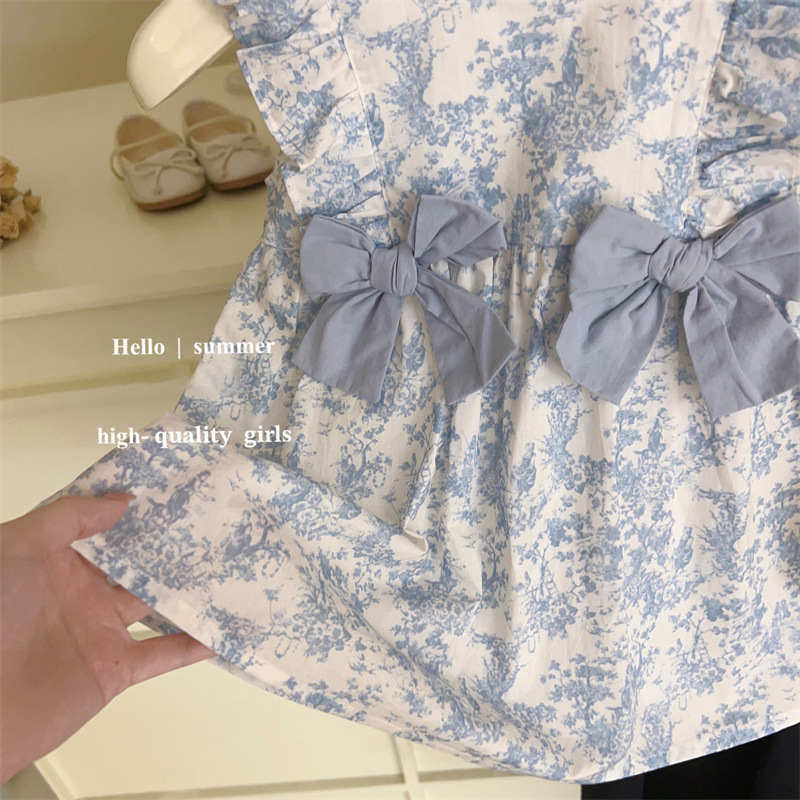 Sun baby Đầm Công Chúa Đính Nơ In Hoa Dễ Thương Thời Trang Mùa Hè Cho Bé Gái