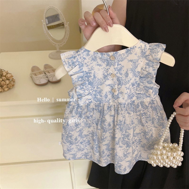 Sun baby Đầm Công Chúa Đính Nơ In Hoa Dễ Thương Thời Trang Mùa Hè Cho Bé Gái