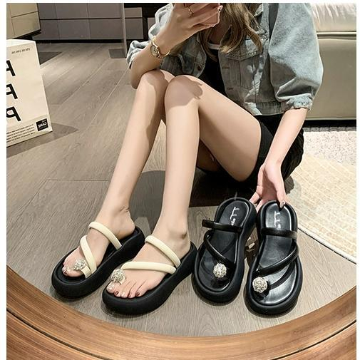 2023 phong cách mới đế dày thời trang rhinestone ngón chân dép đi biển