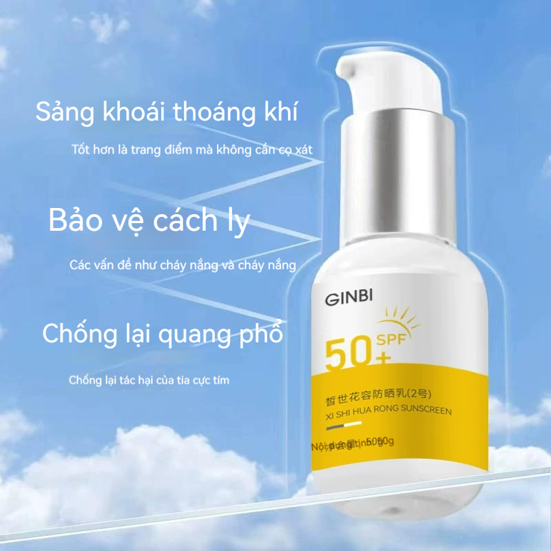 Kem chống nắng SPF50+ Dưỡng da kiềm dầu chống nắng hàng ngày dưỡng trắng chống UV Kem chống nắng nâng tone Chăm sóc da PA++++ 60g