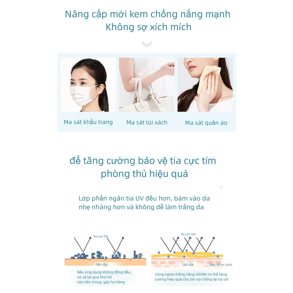 Kem chống nắng SPF50+ Dưỡng da kiềm dầu chống nắng hàng ngày dưỡng trắng chống UV Kem chống nắng nâng tone Chăm sóc da PA++++ 60g