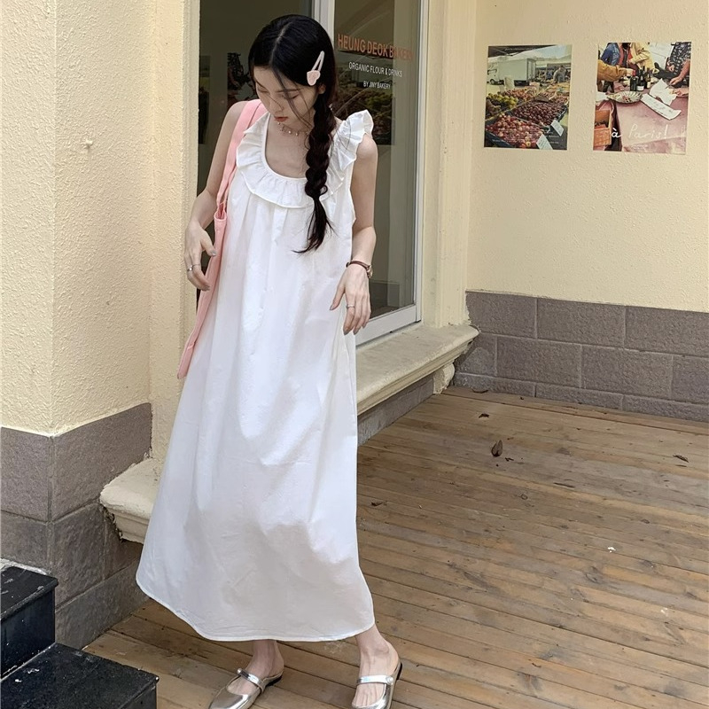 Đầm Dài Không Tay Vạt Chéo Sau Lưng Phong Cách Hàn Quốc Cho Nữ