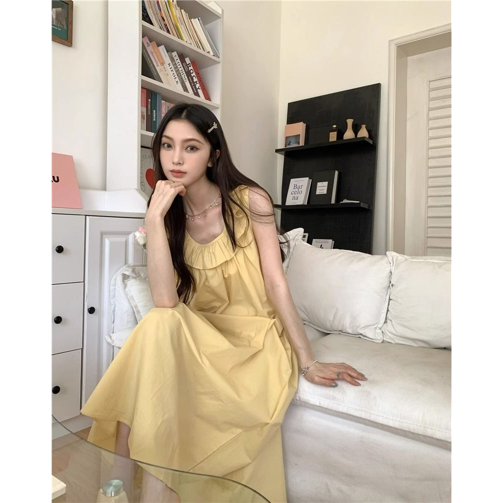 Đầm Dài Không Tay Vạt Chéo Sau Lưng Phong Cách Hàn Quốc Cho Nữ