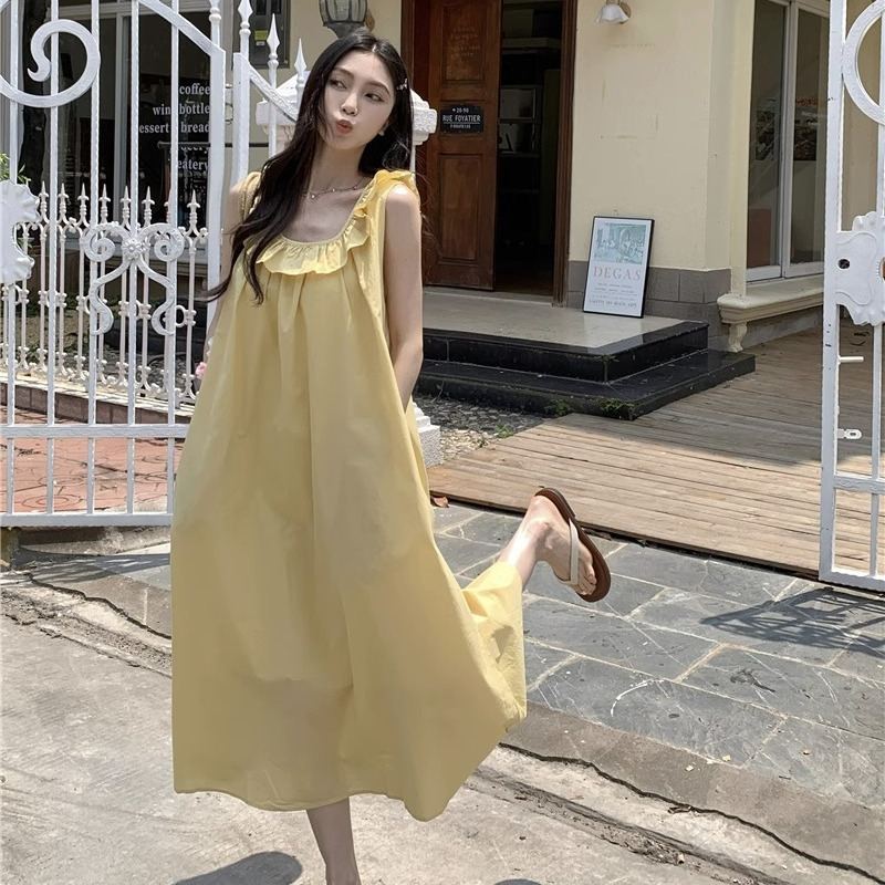 Đầm Dài Không Tay Vạt Chéo Sau Lưng Phong Cách Hàn Quốc Cho Nữ