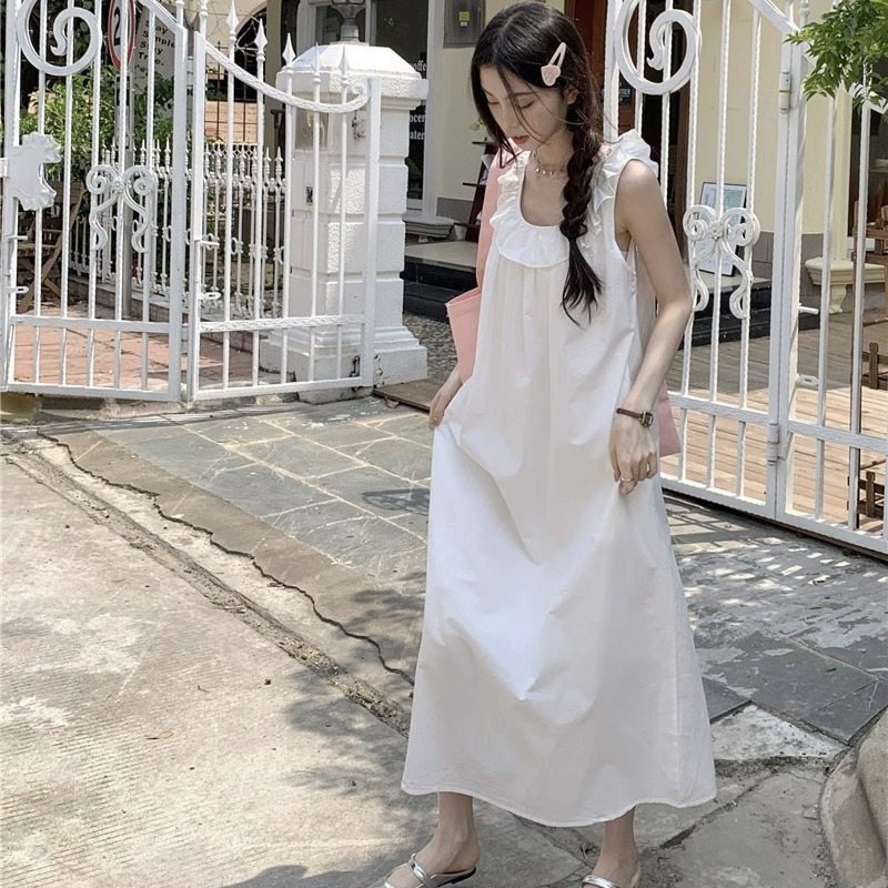 Đầm Dài Không Tay Vạt Chéo Sau Lưng Phong Cách Hàn Quốc Cho Nữ