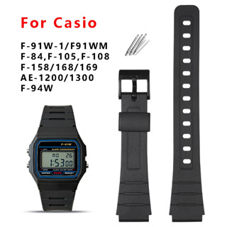Dây đeo thay thế dây đeo đồng hồ cho Casio F-91W-1 F91WM F-84W F-94W A168w A158 AE-1200 1300 Dây đeo cổ tay bằng nhựa màu đen có chân