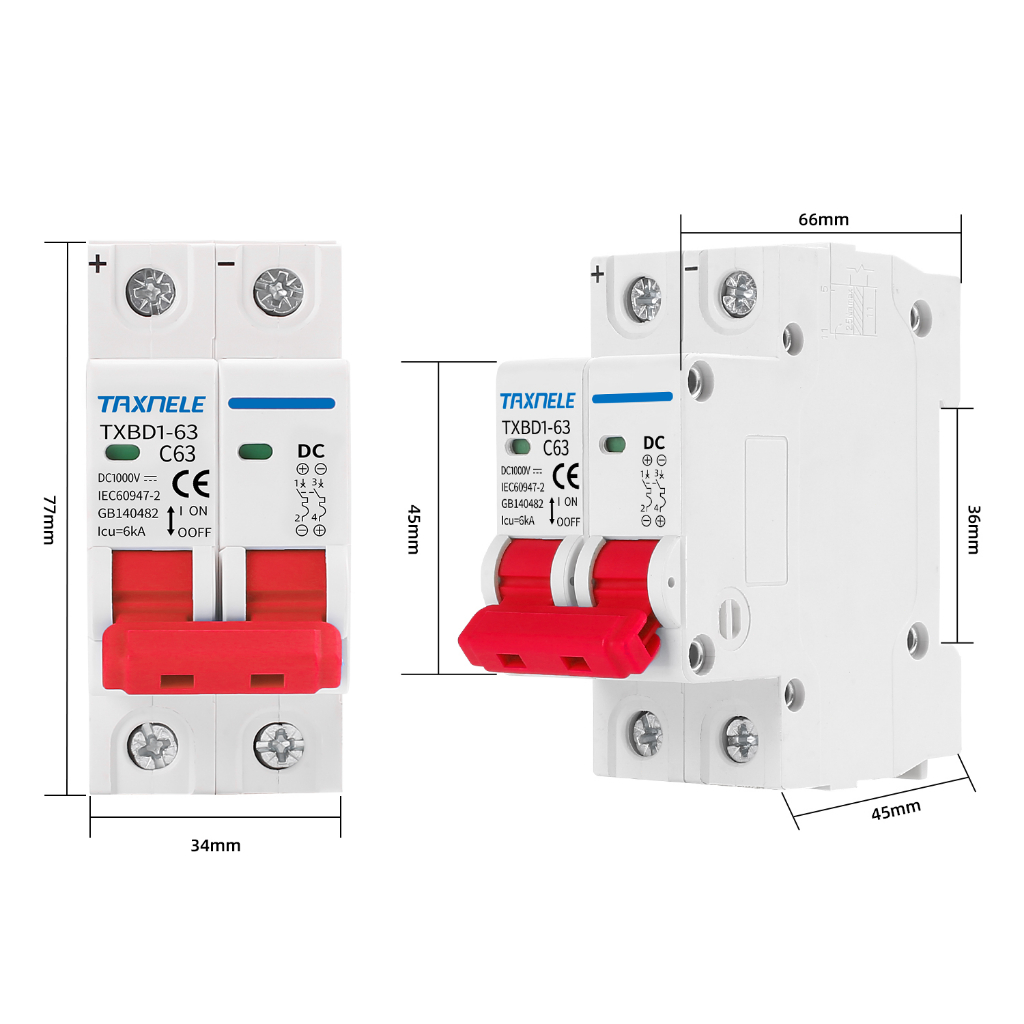 2 Cầu Dao Mini Dùng Năng Lượng Mặt Trời 6A 10A 16A 20A 25A 32A 40A 50A 63A DC MCB