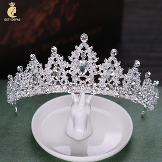Vương miện cài tóc GETNOIVAS đính đá pha lê màu bạc phong cách baroque cho cô dâu