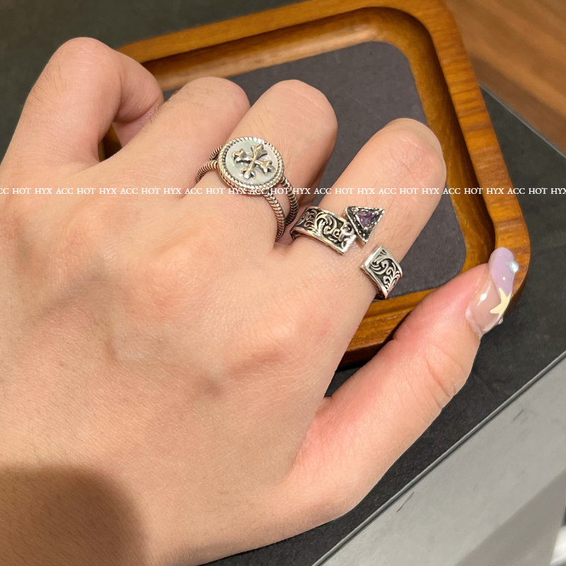 Nhẫn Mặt Chữ Thập Màu Tím Phong Cách Vintage Thời Trang Cho Nữ