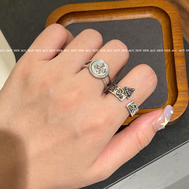 Nhẫn Mặt Chữ Thập Màu Tím Phong Cách Vintage Thời Trang Cho Nữ