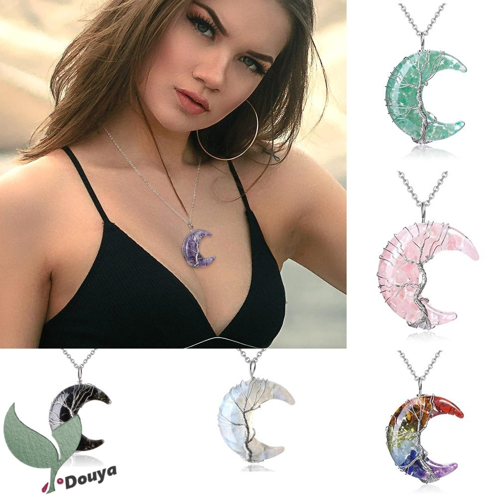 Vòng cổ Mặt Đá Pha Lê Chakra Chữa Bệnh Cây Sự Sống Bằng Resin Dành Cho Nữ