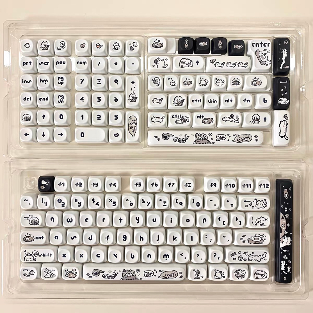 144 Phím Nhỏ Suy nghĩ kỳ diệu của mèo con Keycaps MOA Dễ Thương 61/64/68/75/84/87/104/108 Dễ Thương PBT Keycap thăng hoa nhiệt năm mặt