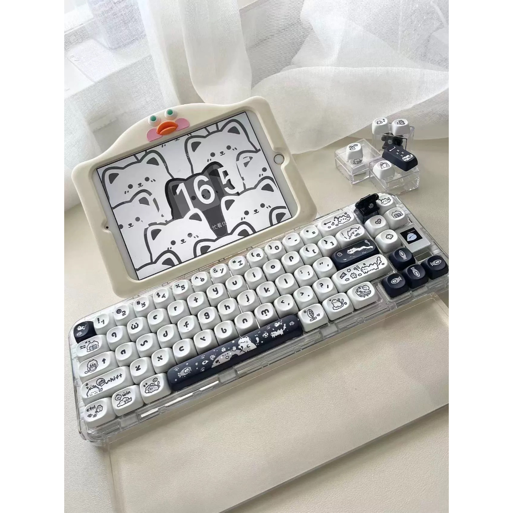 144 Phím Nhỏ Suy nghĩ kỳ diệu của mèo con Keycaps MOA Dễ Thương 61/64/68/75/84/87/104/108 Dễ Thương PBT Keycap thăng hoa nhiệt năm mặt