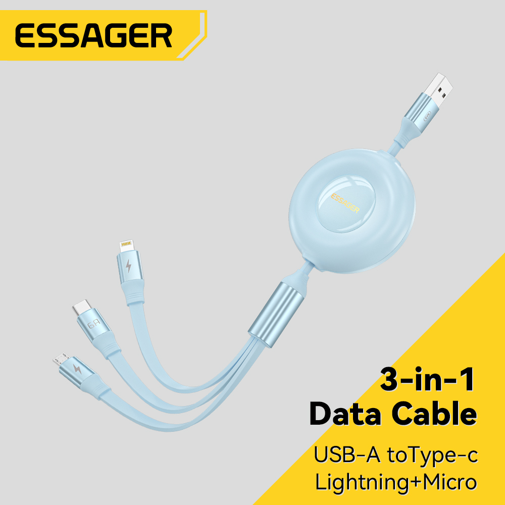 Dây Cáp Sạc Essager 3A / 6A Type C Micro IP 3 Trong 1 Cho Huawei IP Usb