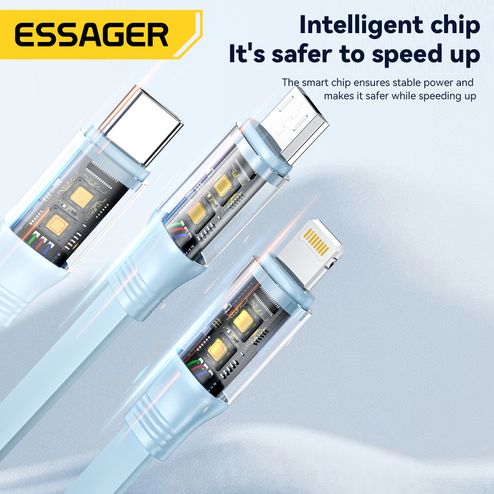 Dây Cáp Sạc Essager 3A / 6A Type C Micro IP 3 Trong 1 Cho Huawei IP Usb