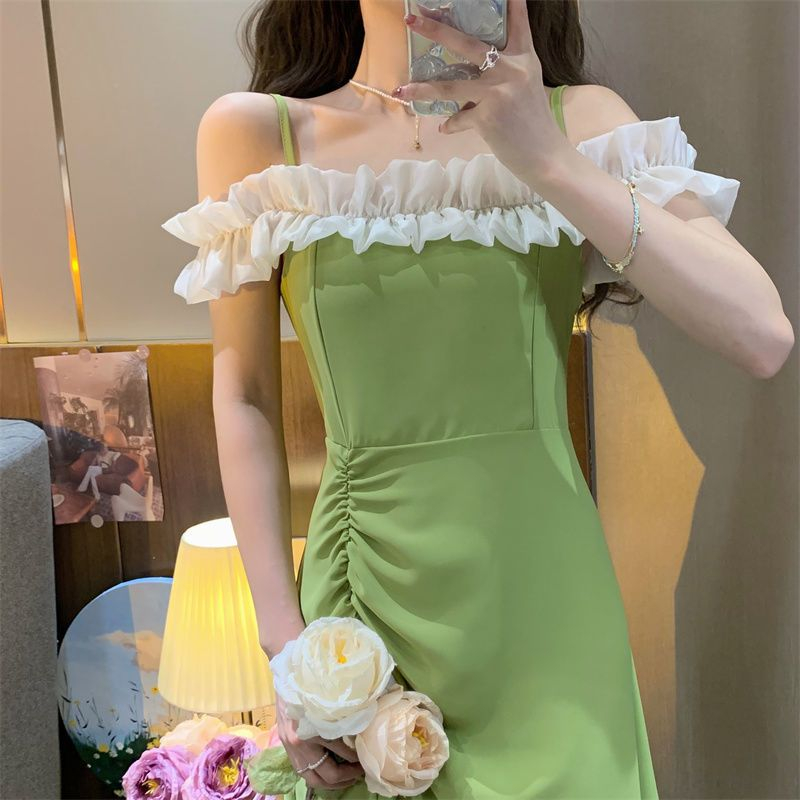 One Đầm Hai Dây Màu Đen Dáng Ôm Phong Cách Pháp Thời Trang Mùa Hè 2023 Cho Nữ