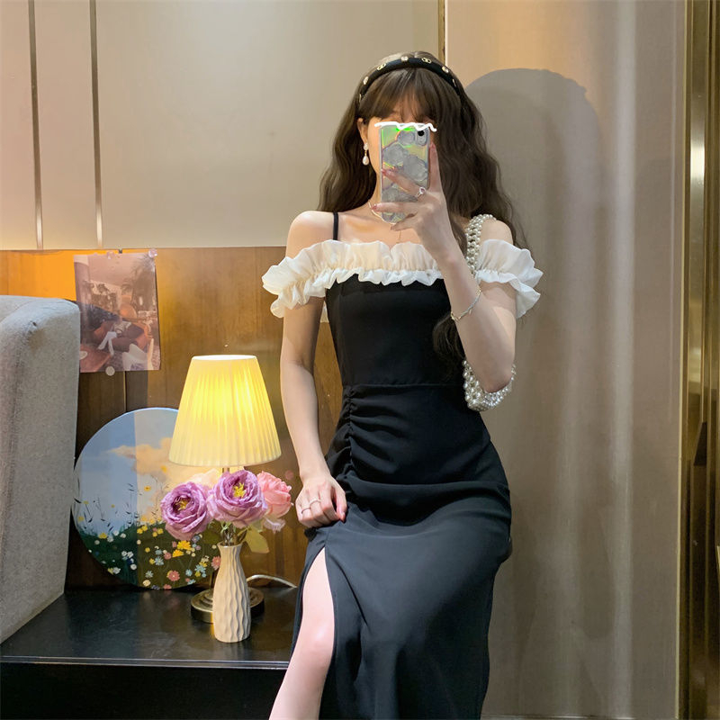 One Đầm Hai Dây Màu Đen Dáng Ôm Phong Cách Pháp Thời Trang Mùa Hè 2023 Cho Nữ