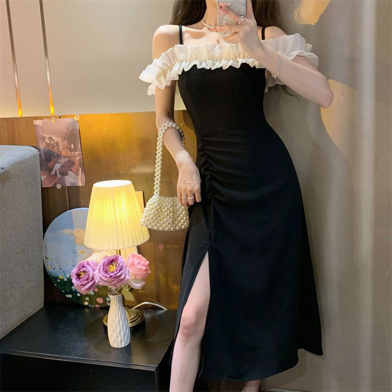 One Đầm Hai Dây Màu Đen Dáng Ôm Phong Cách Pháp Thời Trang Mùa Hè 2023 Cho Nữ