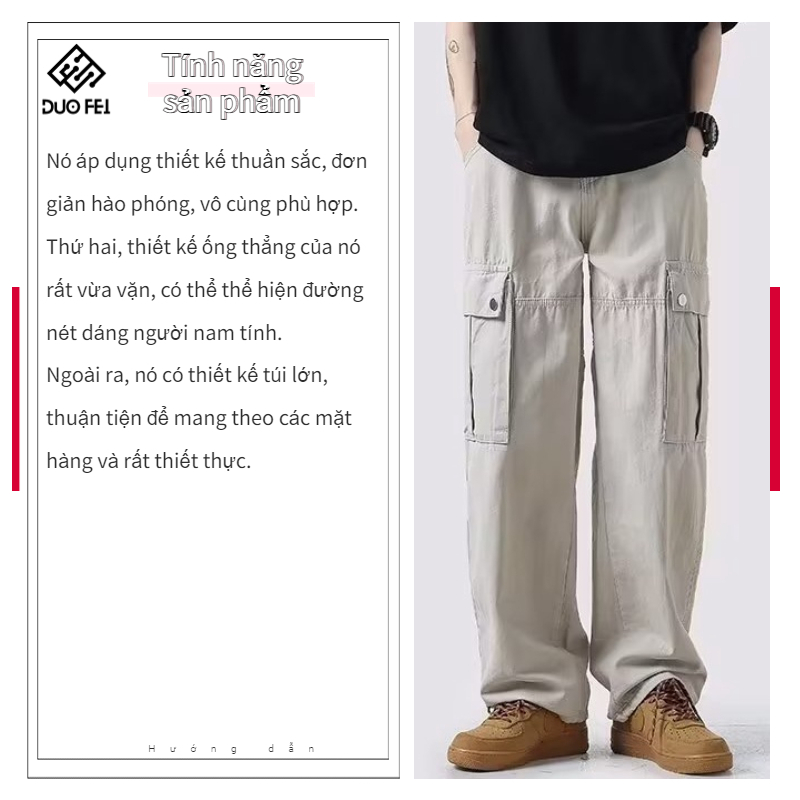 Quần kaki túi hộp Hiphop ống rộng xuông dài Quần Trơn Trang Cho Nam cargo pants thời trang cho quần unisex cargo pants