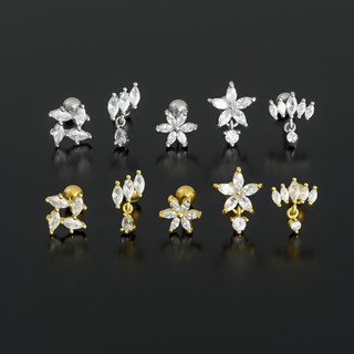 1 Bông Tai Titan G23 Hình Bông Hoa Đính Đá zircon Đơn Giản