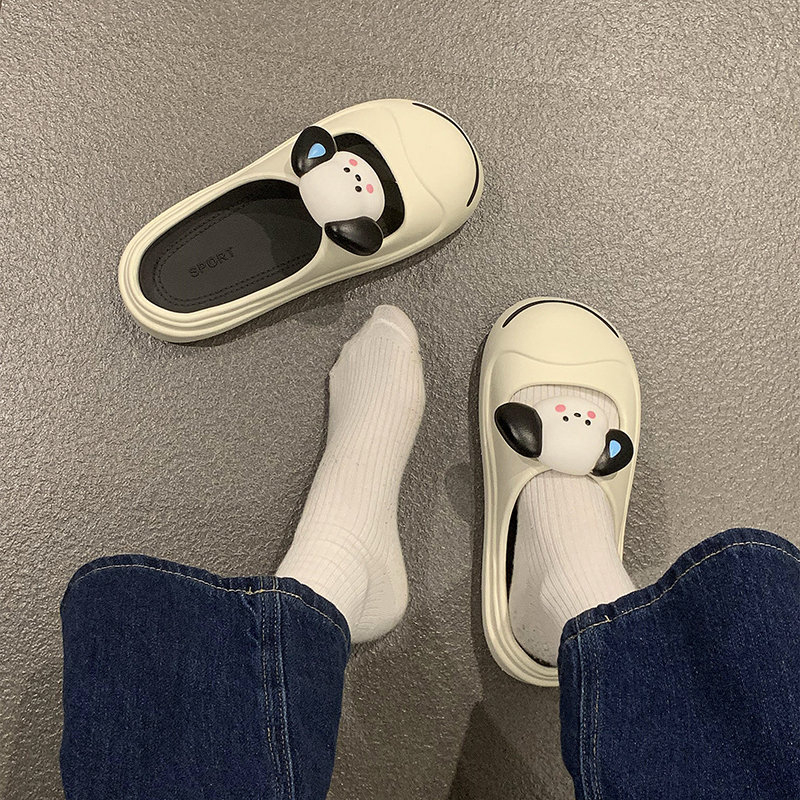 Dép Bít Mũi Đế Dày Mềm Mại Họa Tiết Chú Cún Dễ Thương Cho Nữ