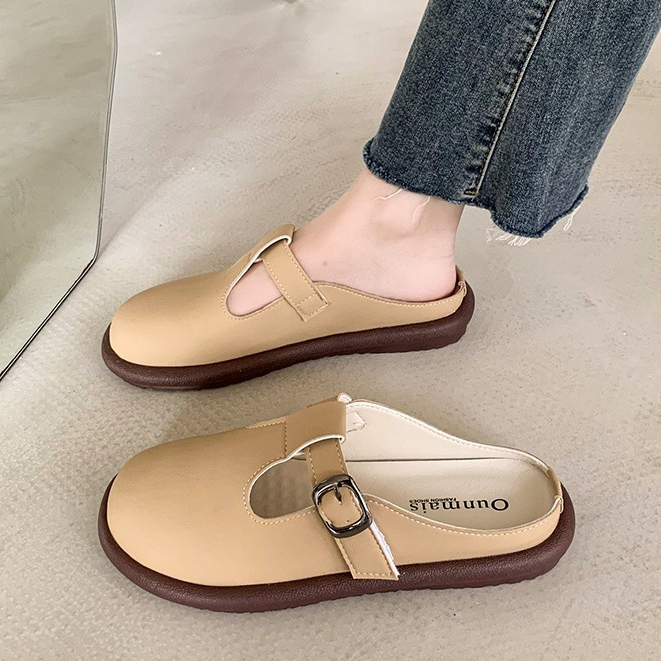 Prowow❤Dép Bít Mũi Tròn Phong Cách Retro Thời Trang Cho Nữ
