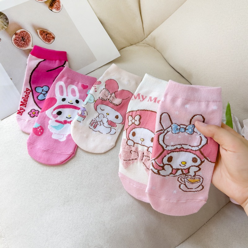 Set 5 Đôi Vớ Cotton Họa Tiết Hoạt Hình Dễ Thương Dành Cho Nữ