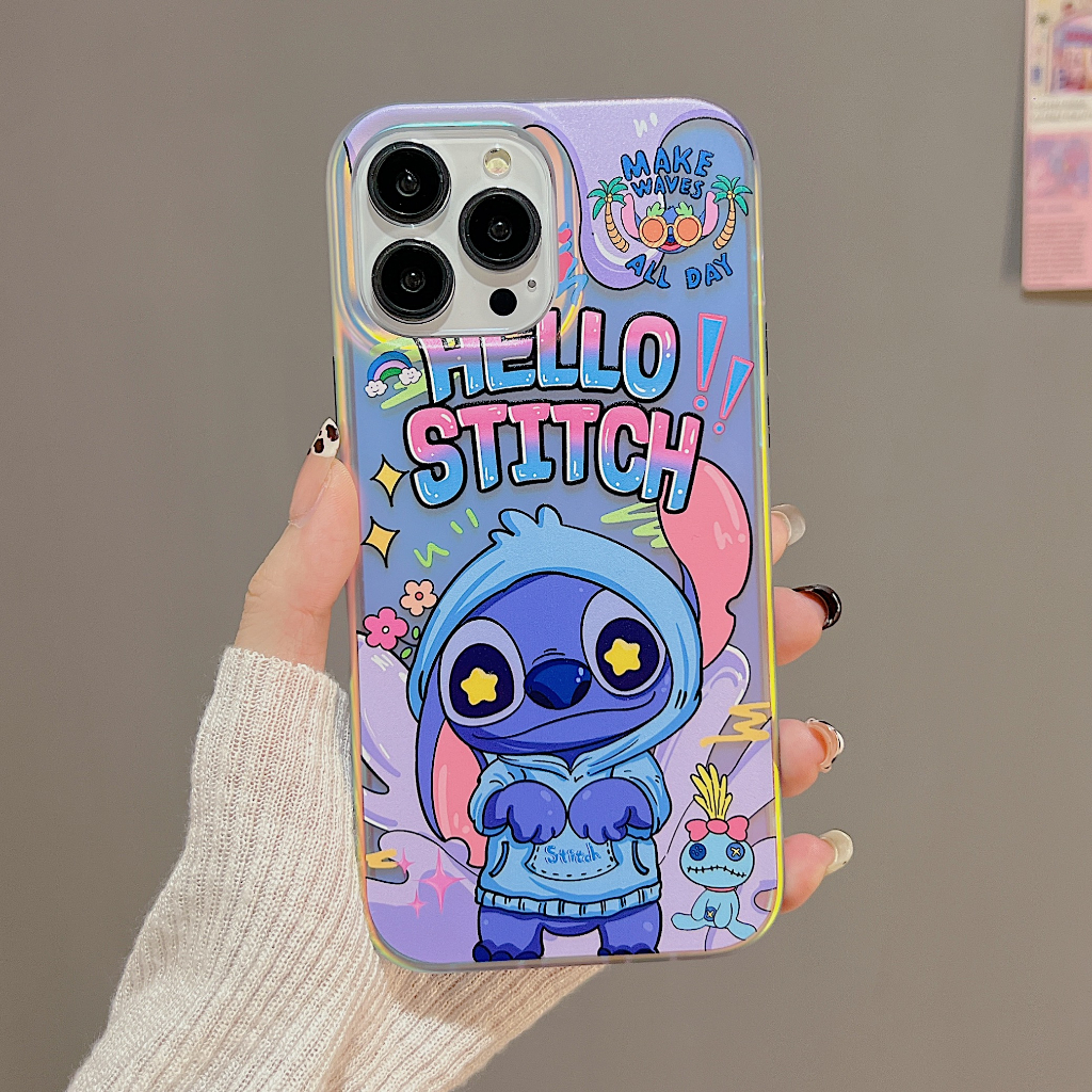 Ốp Điện Thoại Túi Khí Chống Sốc Hình Gấu Và Stitch Màu Dạ Quang Cho iPhone 14promax 14 13 13promax 12 12promax