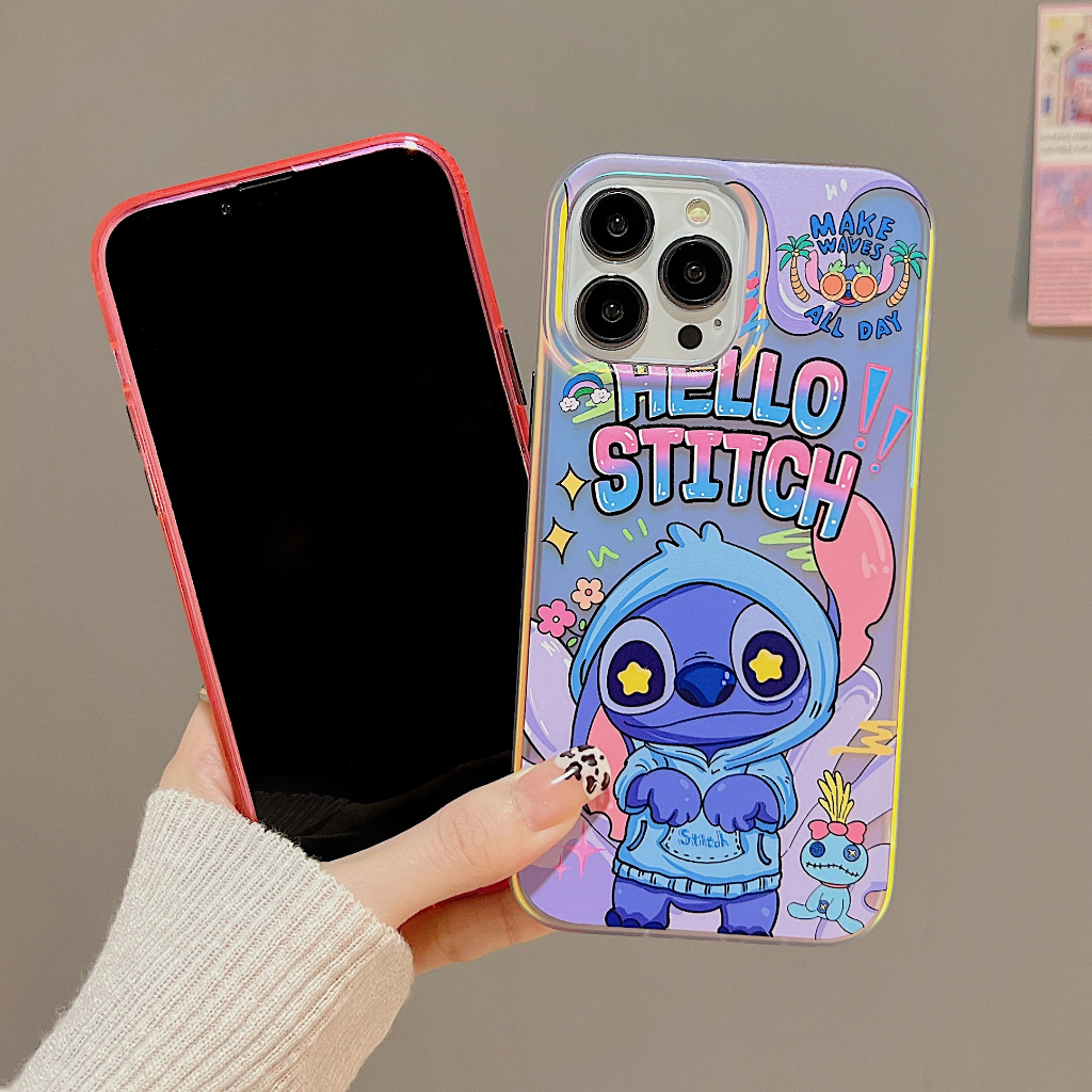 Ốp Điện Thoại Túi Khí Chống Sốc Hình Gấu Và Stitch Màu Dạ Quang Cho iPhone 14promax 14 13 13promax 12 12promax